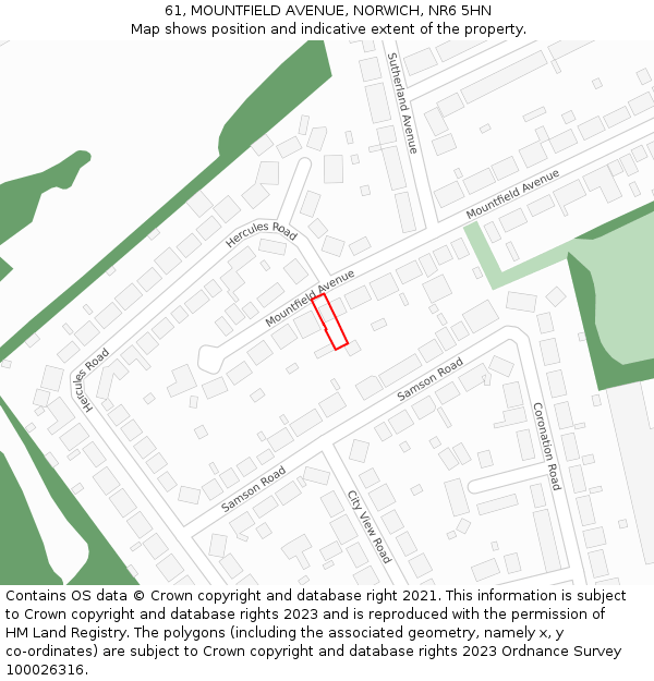 61, MOUNTFIELD AVENUE, NORWICH, NR6 5HN: Location map and indicative extent of plot