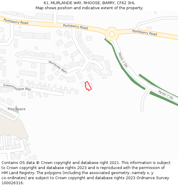 61, MURLANDE WAY, RHOOSE, BARRY, CF62 3HL: Location map and indicative extent of plot