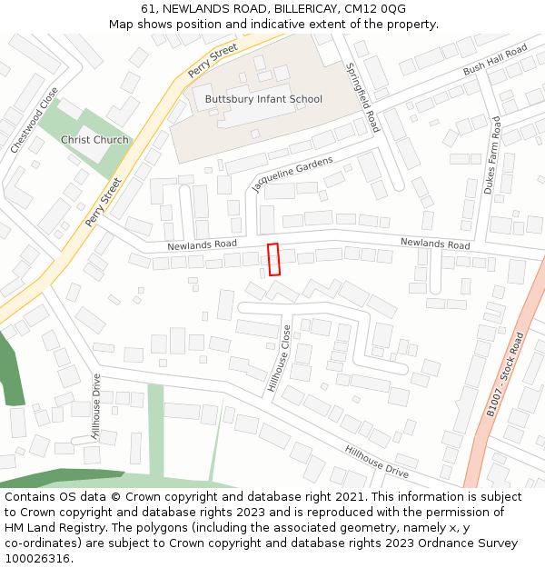 61, NEWLANDS ROAD, BILLERICAY, CM12 0QG: Location map and indicative extent of plot