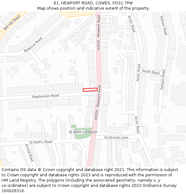 61, NEWPORT ROAD, COWES, PO31 7PW: Location map and indicative extent of plot