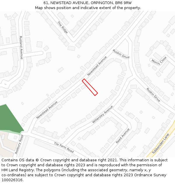 61, NEWSTEAD AVENUE, ORPINGTON, BR6 9RW: Location map and indicative extent of plot