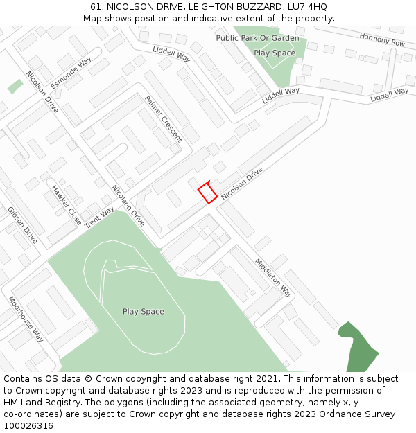 61, NICOLSON DRIVE, LEIGHTON BUZZARD, LU7 4HQ: Location map and indicative extent of plot