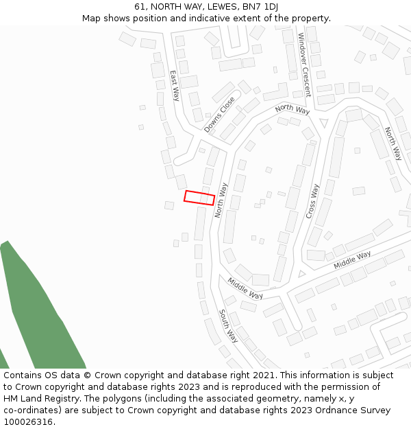 61, NORTH WAY, LEWES, BN7 1DJ: Location map and indicative extent of plot