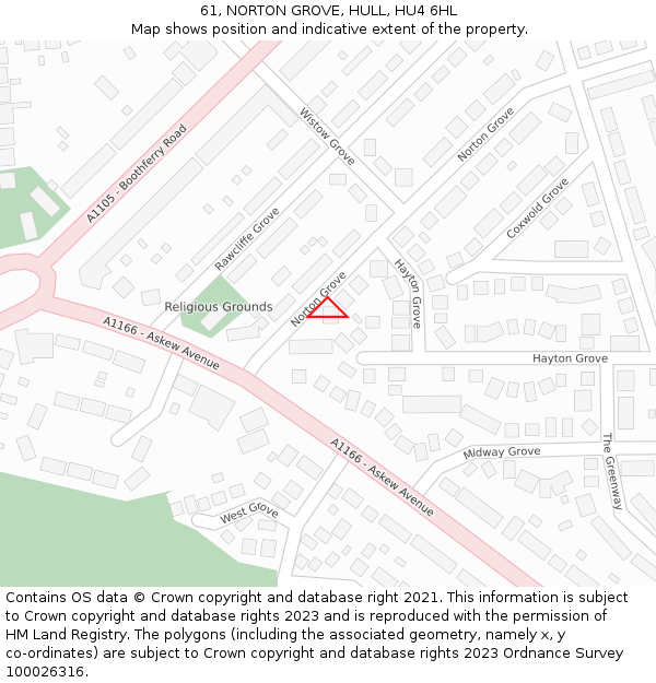 61, NORTON GROVE, HULL, HU4 6HL: Location map and indicative extent of plot