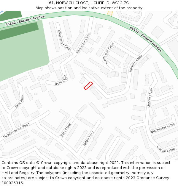 61, NORWICH CLOSE, LICHFIELD, WS13 7SJ: Location map and indicative extent of plot