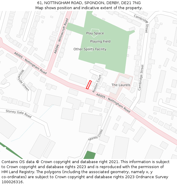 61, NOTTINGHAM ROAD, SPONDON, DERBY, DE21 7NG: Location map and indicative extent of plot
