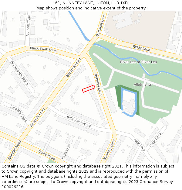 61, NUNNERY LANE, LUTON, LU3 1XB: Location map and indicative extent of plot