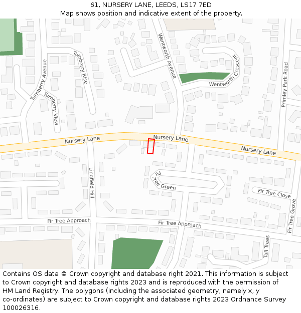61, NURSERY LANE, LEEDS, LS17 7ED: Location map and indicative extent of plot