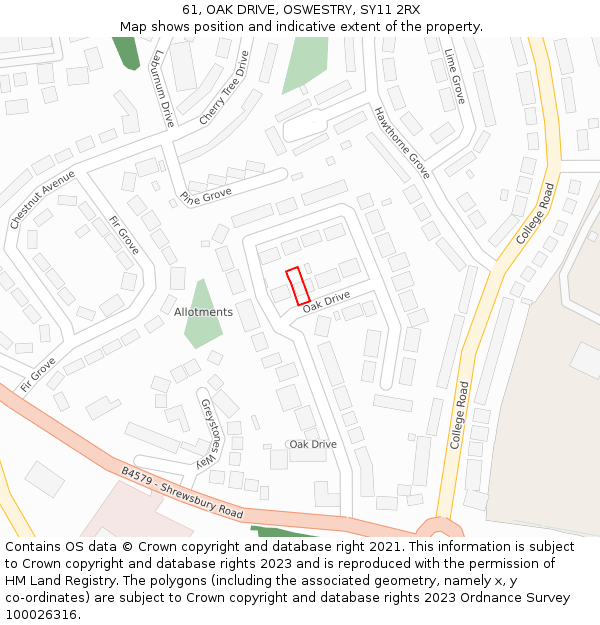 61, OAK DRIVE, OSWESTRY, SY11 2RX: Location map and indicative extent of plot