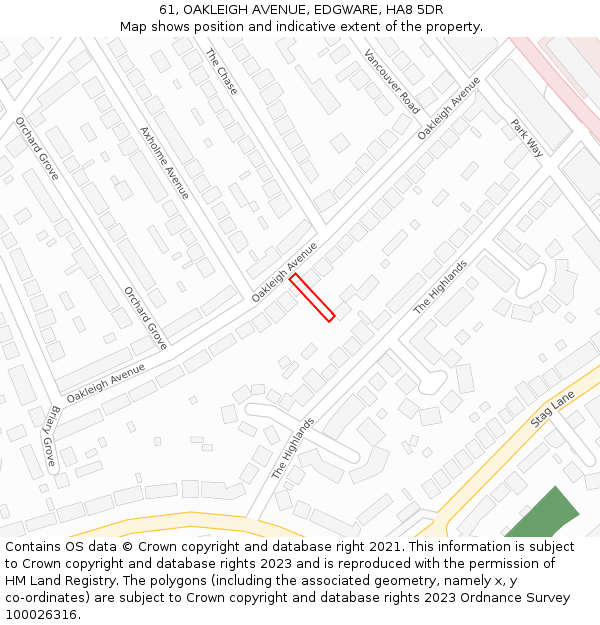 61, OAKLEIGH AVENUE, EDGWARE, HA8 5DR: Location map and indicative extent of plot