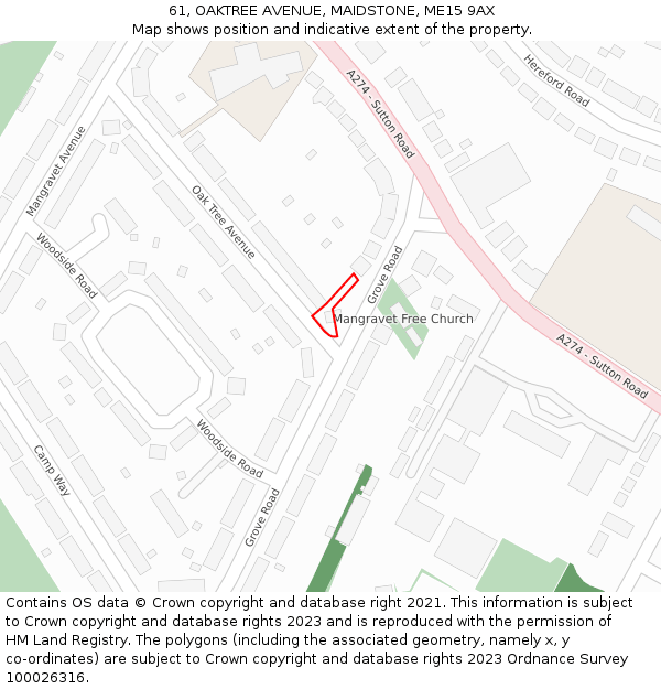 61, OAKTREE AVENUE, MAIDSTONE, ME15 9AX: Location map and indicative extent of plot