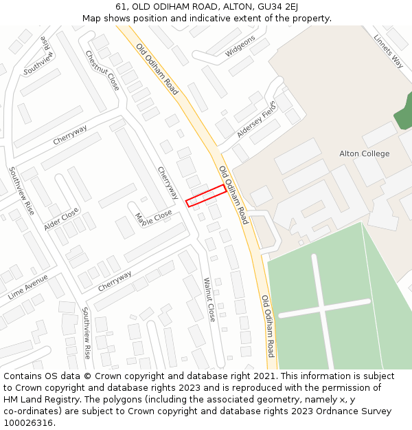 61, OLD ODIHAM ROAD, ALTON, GU34 2EJ: Location map and indicative extent of plot