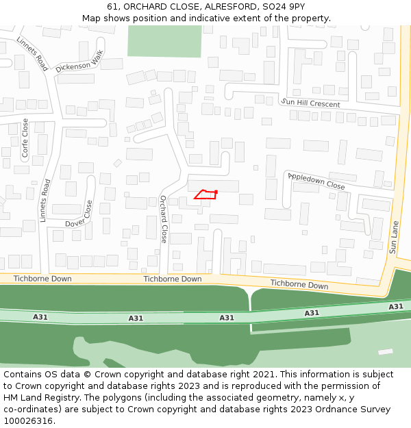 61, ORCHARD CLOSE, ALRESFORD, SO24 9PY: Location map and indicative extent of plot