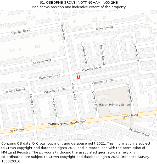 61, OSBORNE GROVE, NOTTINGHAM, NG5 2HE: Location map and indicative extent of plot