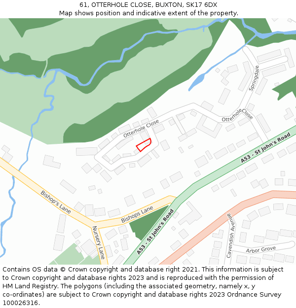 61, OTTERHOLE CLOSE, BUXTON, SK17 6DX: Location map and indicative extent of plot