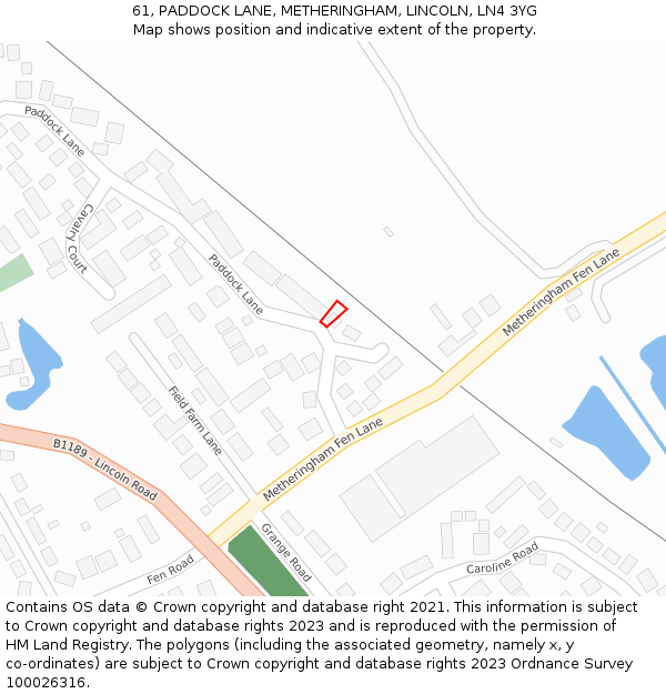 61, PADDOCK LANE, METHERINGHAM, LINCOLN, LN4 3YG: Location map and indicative extent of plot