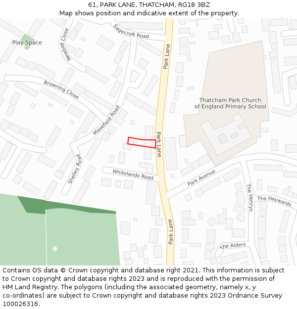 61, PARK LANE, THATCHAM, RG18 3BZ: Location map and indicative extent of plot