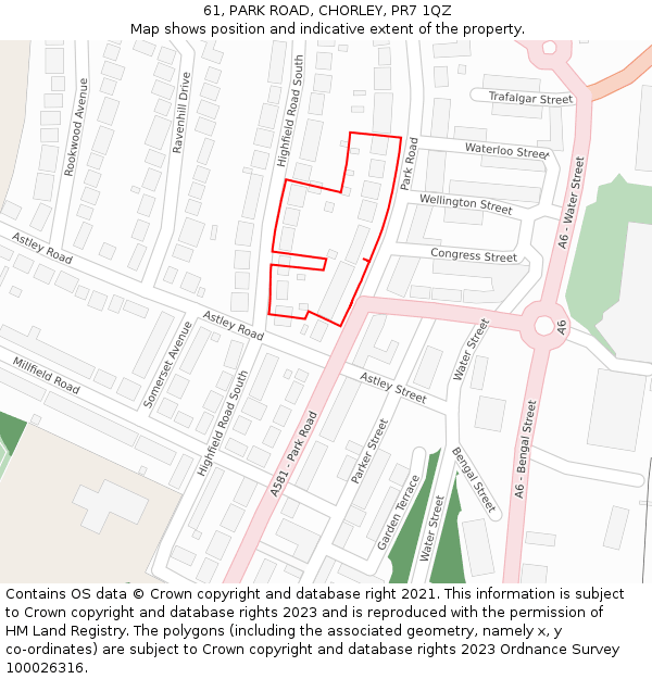 61, PARK ROAD, CHORLEY, PR7 1QZ: Location map and indicative extent of plot