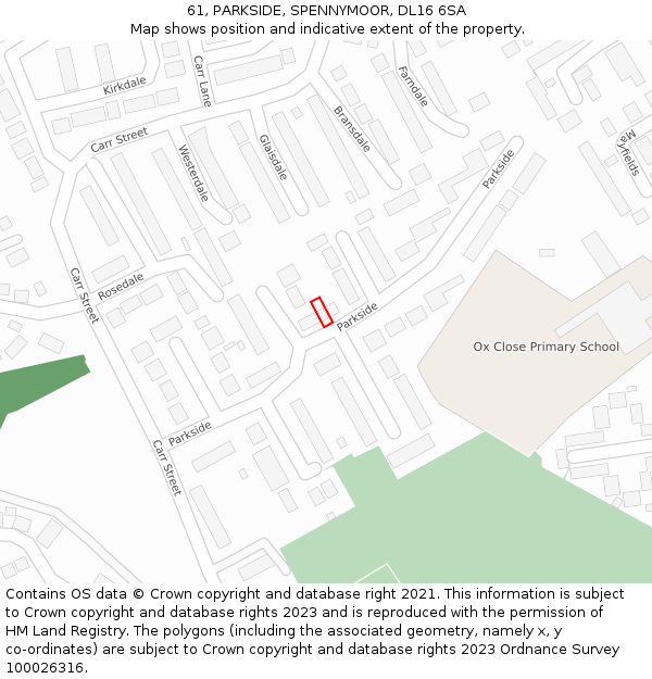 61, PARKSIDE, SPENNYMOOR, DL16 6SA: Location map and indicative extent of plot
