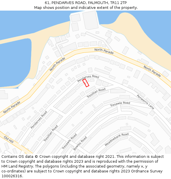 61, PENDARVES ROAD, FALMOUTH, TR11 2TP: Location map and indicative extent of plot
