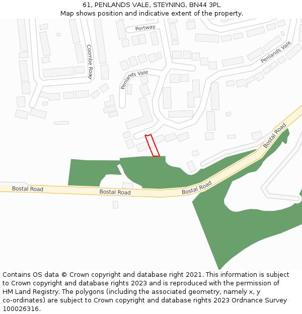 61, PENLANDS VALE, STEYNING, BN44 3PL: Location map and indicative extent of plot