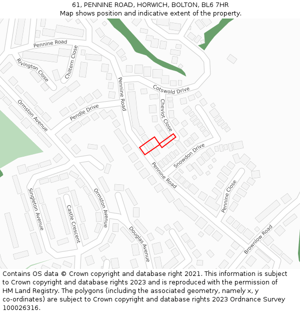 61, PENNINE ROAD, HORWICH, BOLTON, BL6 7HR: Location map and indicative extent of plot