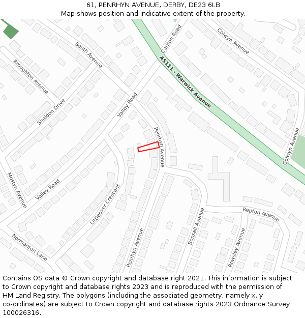 61, PENRHYN AVENUE, DERBY, DE23 6LB: Location map and indicative extent of plot