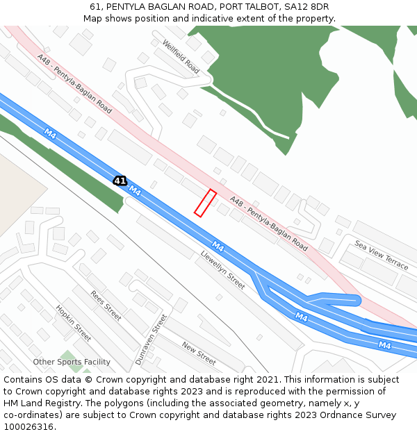 61, PENTYLA BAGLAN ROAD, PORT TALBOT, SA12 8DR: Location map and indicative extent of plot