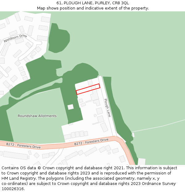 61, PLOUGH LANE, PURLEY, CR8 3QL: Location map and indicative extent of plot