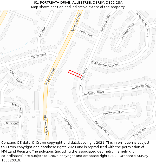 61, PORTREATH DRIVE, ALLESTREE, DERBY, DE22 2SA: Location map and indicative extent of plot