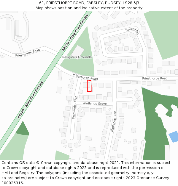 61, PRIESTHORPE ROAD, FARSLEY, PUDSEY, LS28 5JR: Location map and indicative extent of plot