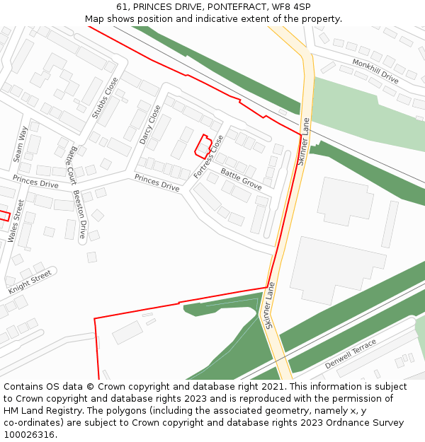 61, PRINCES DRIVE, PONTEFRACT, WF8 4SP: Location map and indicative extent of plot
