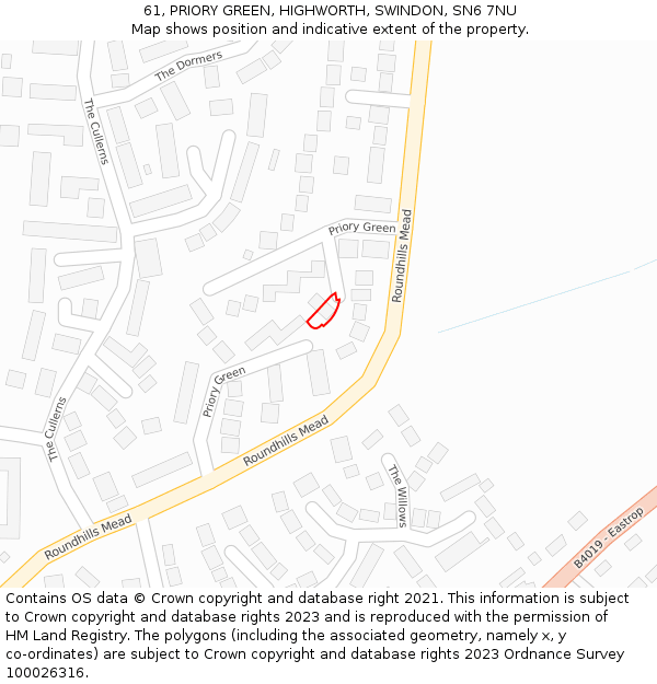 61, PRIORY GREEN, HIGHWORTH, SWINDON, SN6 7NU: Location map and indicative extent of plot