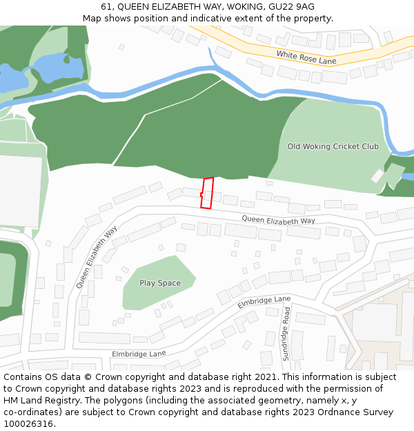 61, QUEEN ELIZABETH WAY, WOKING, GU22 9AG: Location map and indicative extent of plot