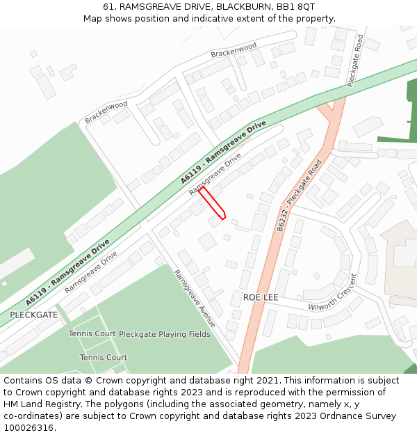 61, RAMSGREAVE DRIVE, BLACKBURN, BB1 8QT: Location map and indicative extent of plot