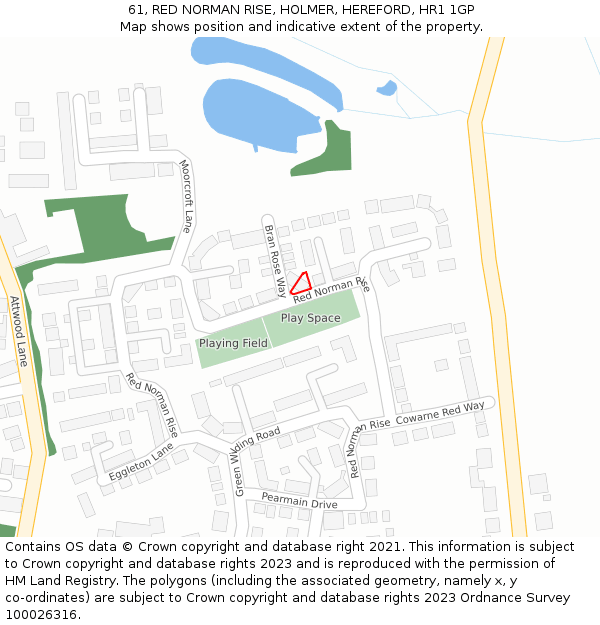 61, RED NORMAN RISE, HOLMER, HEREFORD, HR1 1GP: Location map and indicative extent of plot