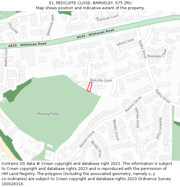 61, REDCLIFFE CLOSE, BARNSLEY, S75 2RU: Location map and indicative extent of plot