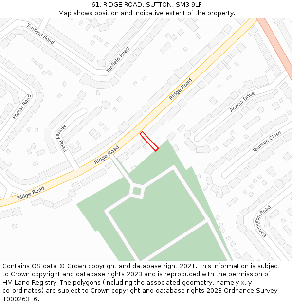 61, RIDGE ROAD, SUTTON, SM3 9LF: Location map and indicative extent of plot