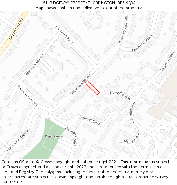 61, RIDGEWAY CRESCENT, ORPINGTON, BR6 9QW: Location map and indicative extent of plot