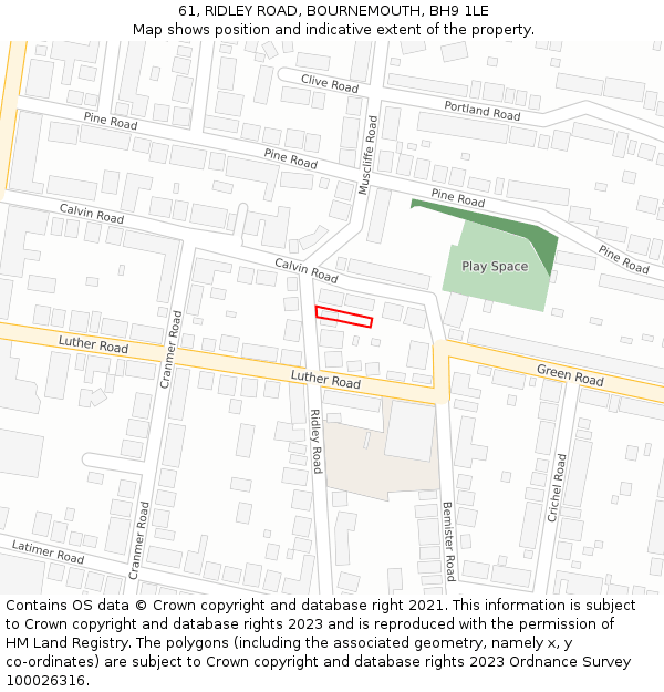 61, RIDLEY ROAD, BOURNEMOUTH, BH9 1LE: Location map and indicative extent of plot