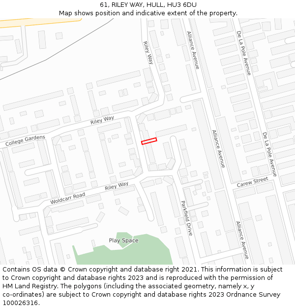 61, RILEY WAY, HULL, HU3 6DU: Location map and indicative extent of plot