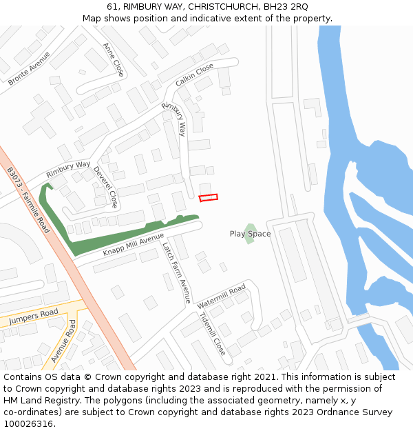 61, RIMBURY WAY, CHRISTCHURCH, BH23 2RQ: Location map and indicative extent of plot