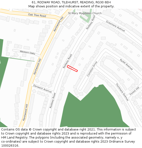 61, RODWAY ROAD, TILEHURST, READING, RG30 6EH: Location map and indicative extent of plot