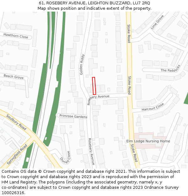 61, ROSEBERY AVENUE, LEIGHTON BUZZARD, LU7 2RQ: Location map and indicative extent of plot