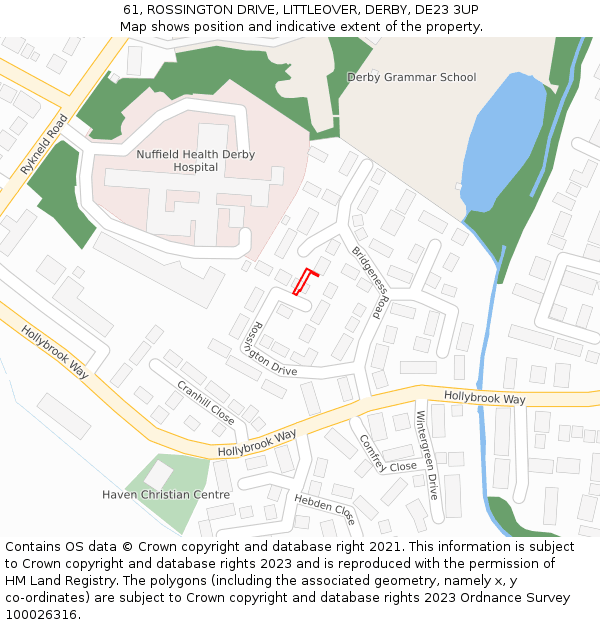 61, ROSSINGTON DRIVE, LITTLEOVER, DERBY, DE23 3UP: Location map and indicative extent of plot