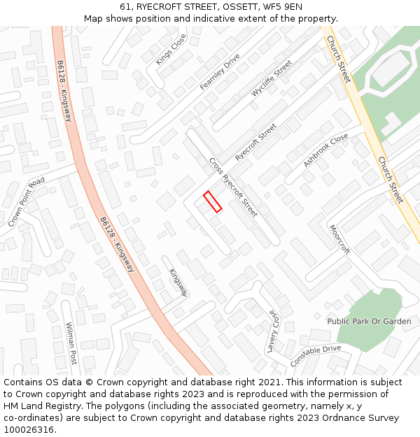 61, RYECROFT STREET, OSSETT, WF5 9EN: Location map and indicative extent of plot
