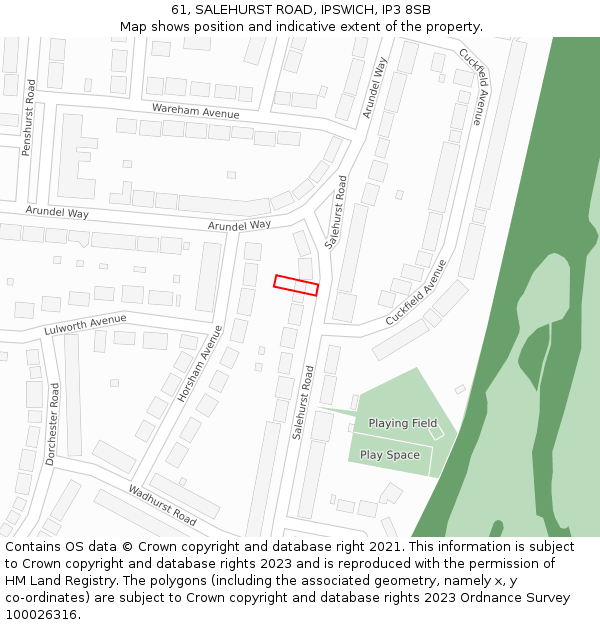 61, SALEHURST ROAD, IPSWICH, IP3 8SB: Location map and indicative extent of plot