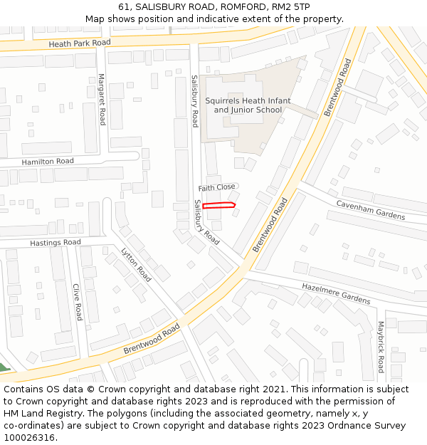 61, SALISBURY ROAD, ROMFORD, RM2 5TP: Location map and indicative extent of plot