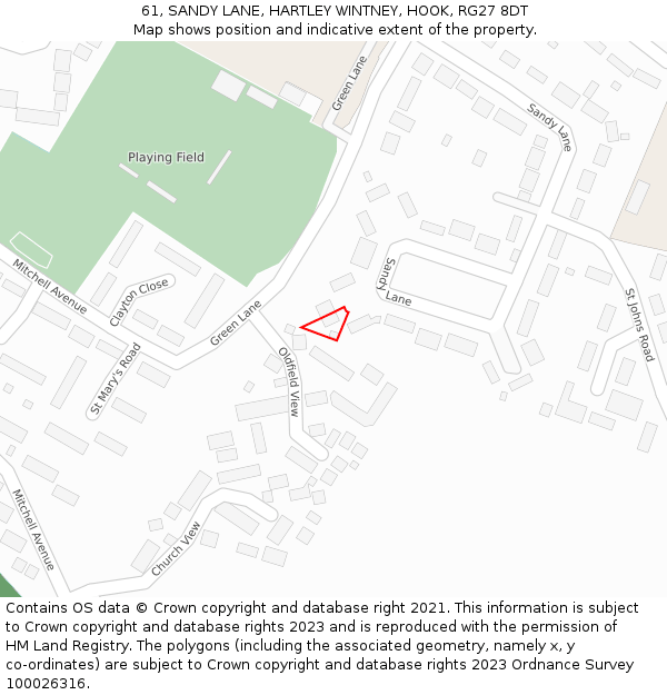 61, SANDY LANE, HARTLEY WINTNEY, HOOK, RG27 8DT: Location map and indicative extent of plot