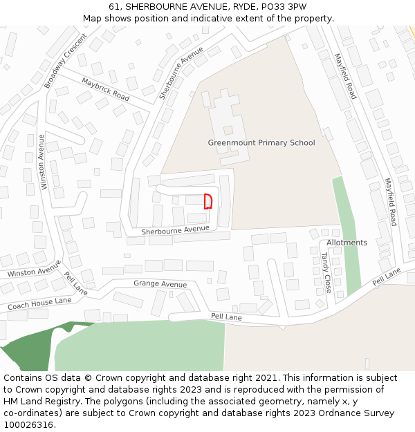 61, SHERBOURNE AVENUE, RYDE, PO33 3PW: Location map and indicative extent of plot